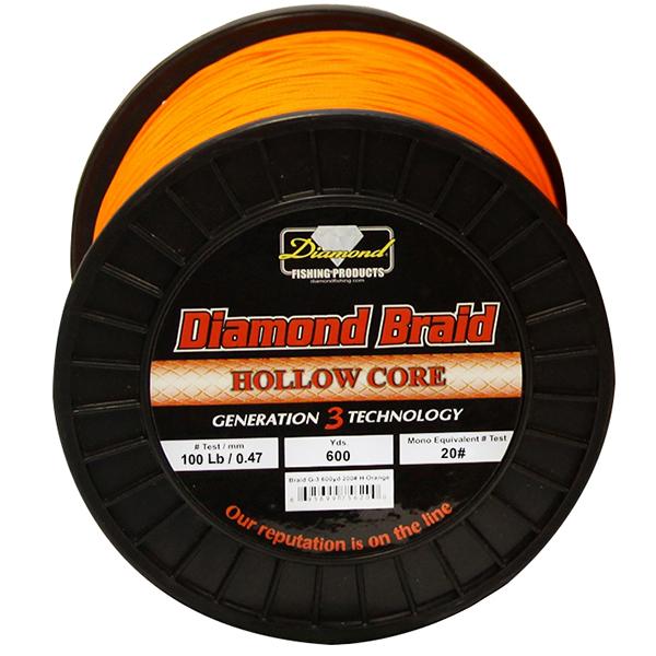 Momoi Diamond Gen 3 Braided Line - 100 Pounds 600 Yards - Hollow Core - Orange - shopbulluna.com