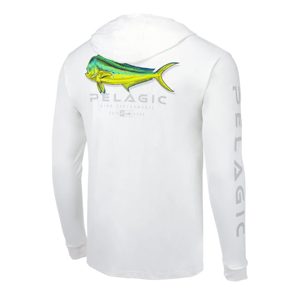 Pelagic Aquatek White Shadowed Dorado Long Sleeve Hoodie Sun Shirt - shopbulluna.com