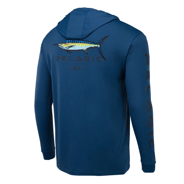 Pelagic Aquatek Smokey Blue Shadowed Marlin Long Sleeve Hoodie Sun Shirt - shopbulluna.com