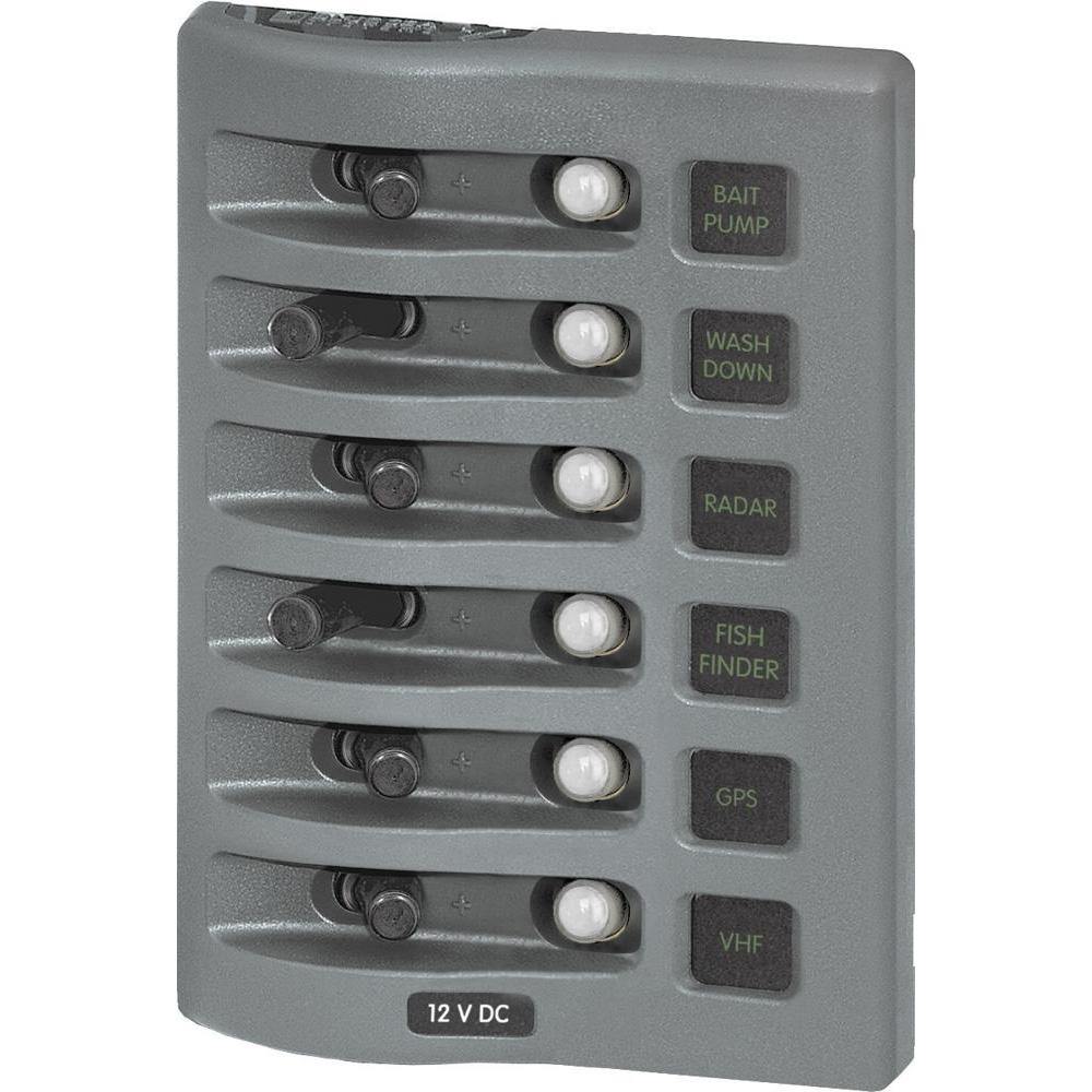 Blue Sea 4376 WeatherDeck Water Resistant Circuit Breaker Panel - 6 Position - Grey [4376] - shopbulluna.com