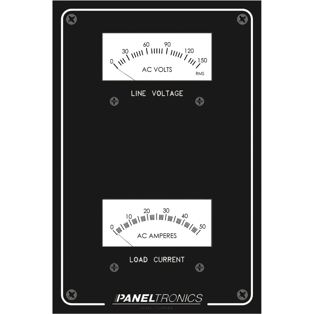 Paneltronics Standard Panel AC Meter - 0-150 AC Voltmeter & 0-50Amp Ammeter [9982304B] - shopbulluna.com