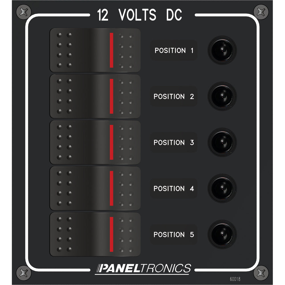 Paneltronics Waterproof Panel - DC 5-Position Illuminated Rocker Switch & Circuit Breaker [9960018B] - shopbulluna.com