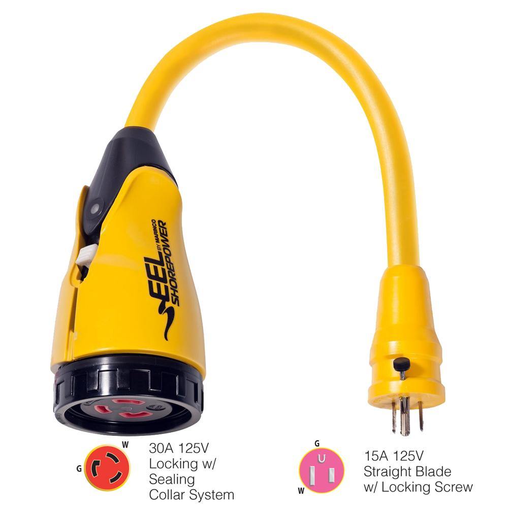 Marinco P15-30 EEL 30A-125V Female to 15A-125V Male Pigtail Adapter - Yellow [P15-30] - shopbulluna.com