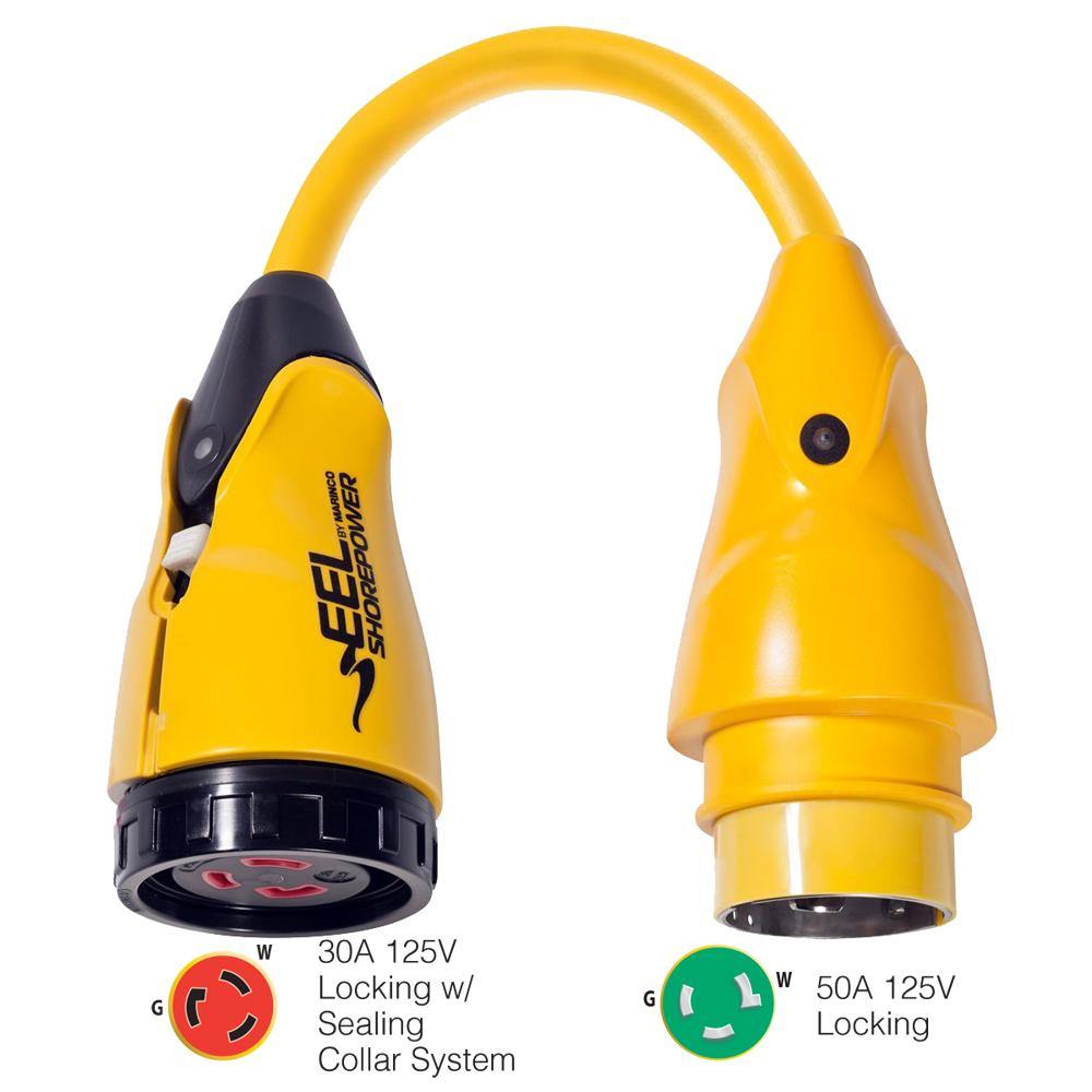 Marinco P503-30 EEL 30A-125V Female to 50A-125V Male Pigtail Adapter - Yellow [P503-30] - shopbulluna.com