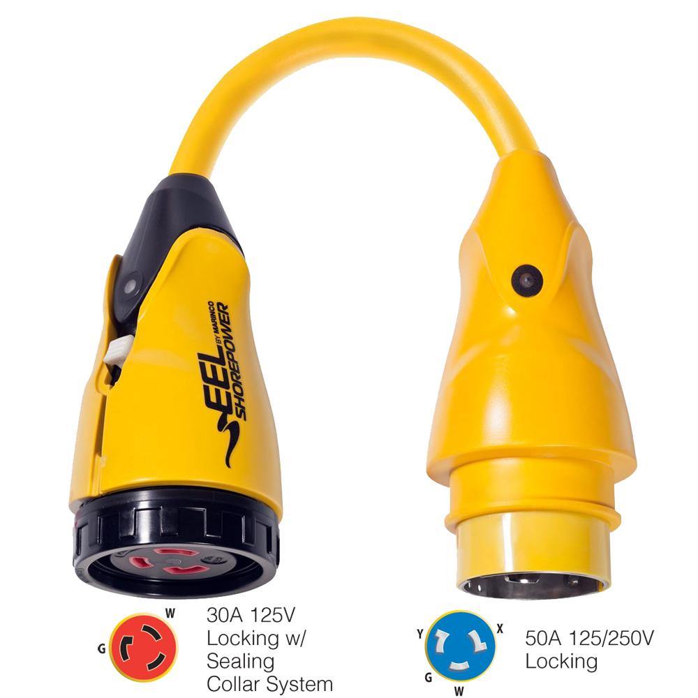 Marinco P504-30 EEL 30A-125V Female to 50A-125/250V Male Pigtail Adapter - Yellow [P504-30] - shopbulluna.com