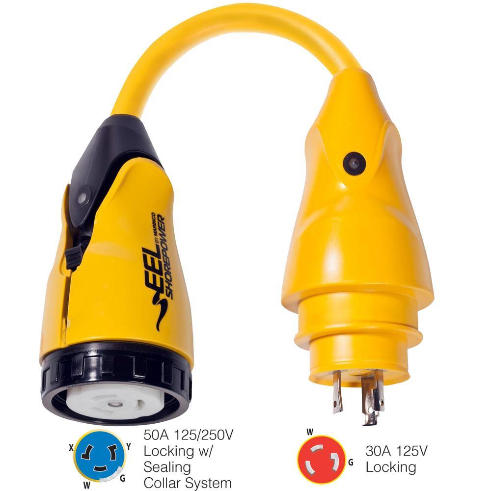 Marinco P30-504 EEL 50A-125/250V Female to 30A-125V Male Pigtail Adapter - Yellow [P30-504] - shopbulluna.com