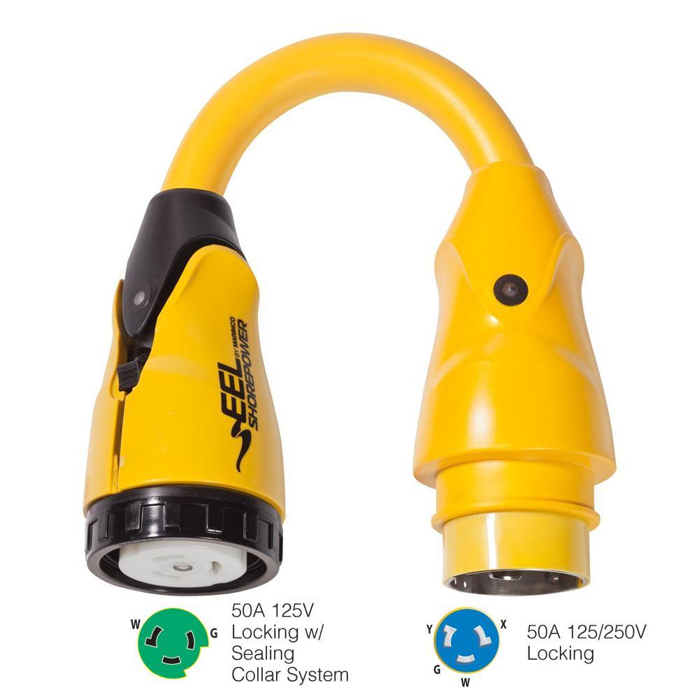 Marinco P504-503 EEL 50A-125V Female to 50A-125/250V Male Pigtail Adapter - Yellow [P504-503] - shopbulluna.com