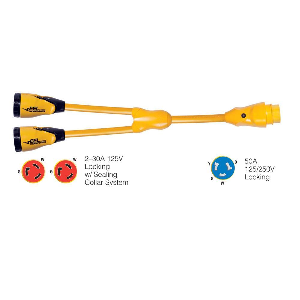 Marinco Y504-2-30 EEL (2)-30A-125V Female to (1)50A-125/250V Male "Y" Adapter - Yellow [Y504-2-30] - shopbulluna.com