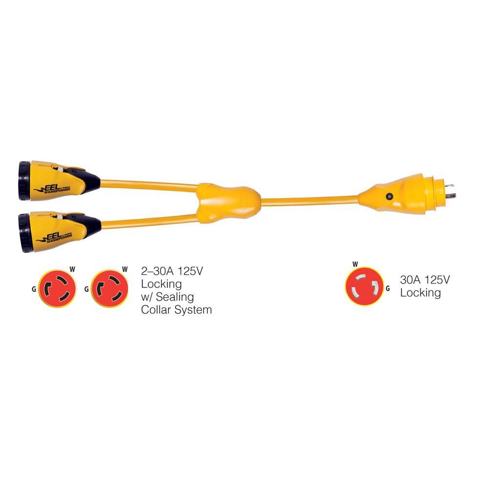 Marinco Y30-2-30 EEL (2)30A-125V Female to (1)30A-125V Male "Y" Adapter - Yellow [Y30-2-30] - shopbulluna.com