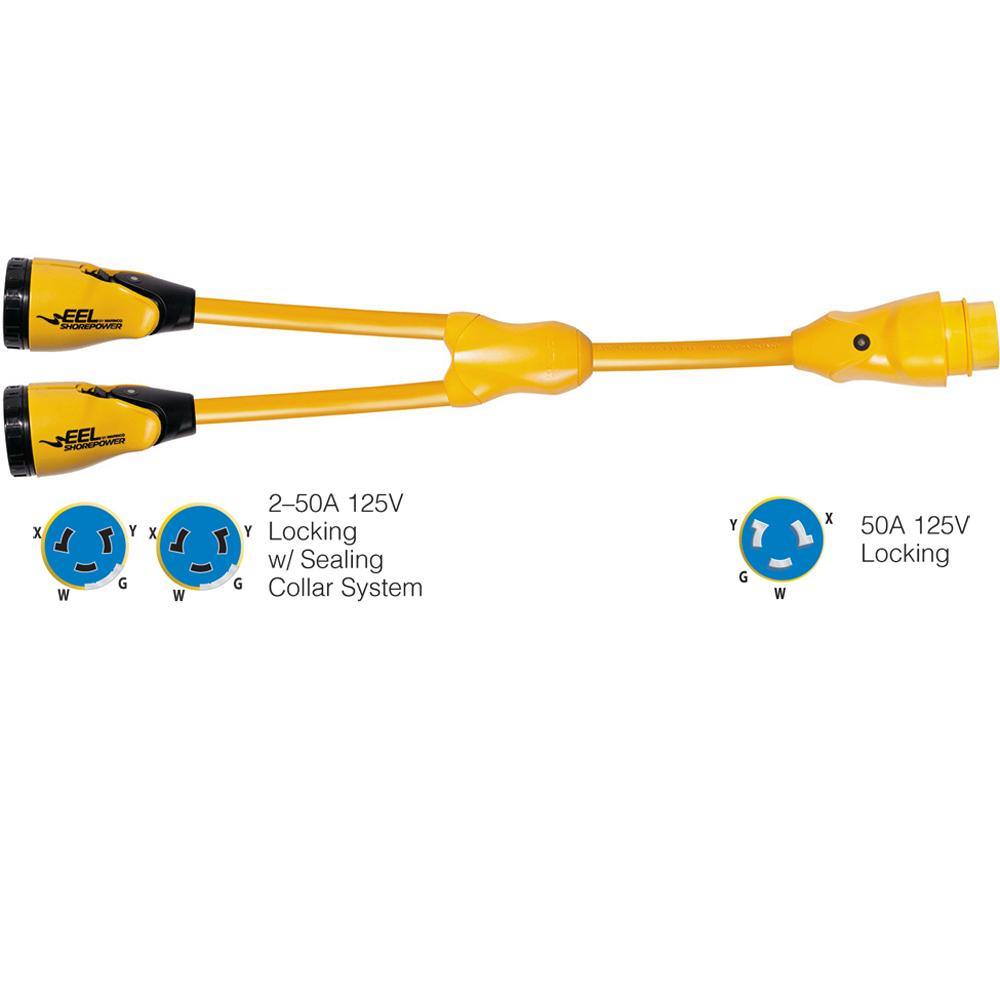 Marinco Y504-2-504 EEL (2)50A-125/250V Female to (1)50A-125/250V Male "Y" Adapter - Yellow [Y504-2-504] - shopbulluna.com