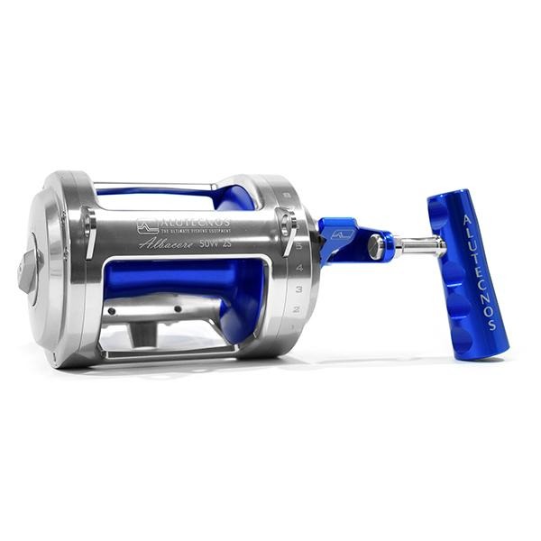 Alutecnos Albacore 50 Wide Two Speed Reel - Silver/Blue - shopbulluna.com