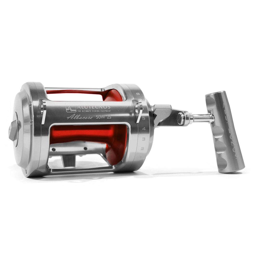 Alutecnos Albacore 50 Wide Two Speed Reel - Silver/Red - shopbulluna.com