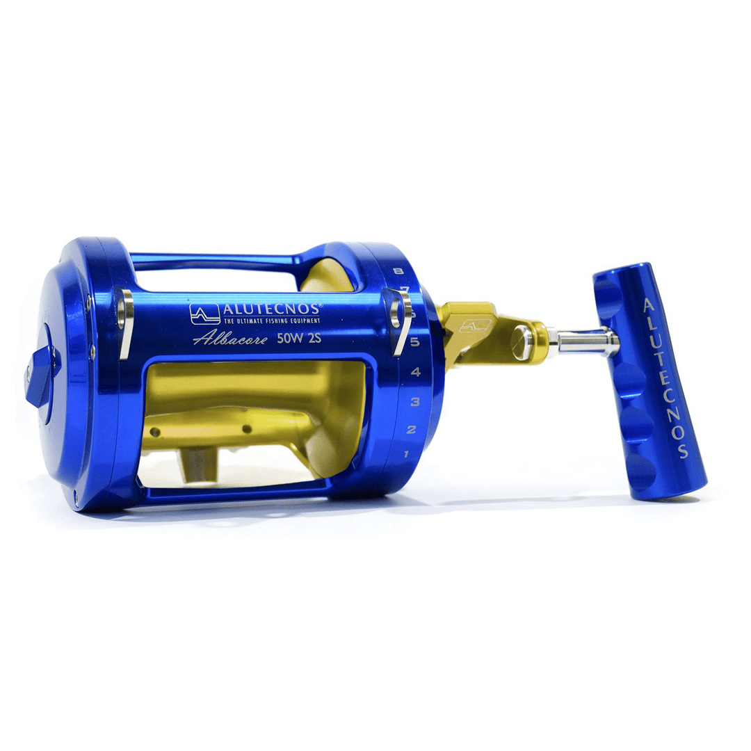 Alutecnos Albacore 50 Wide Two Speed Reel - Blue/Gold - shopbulluna.com