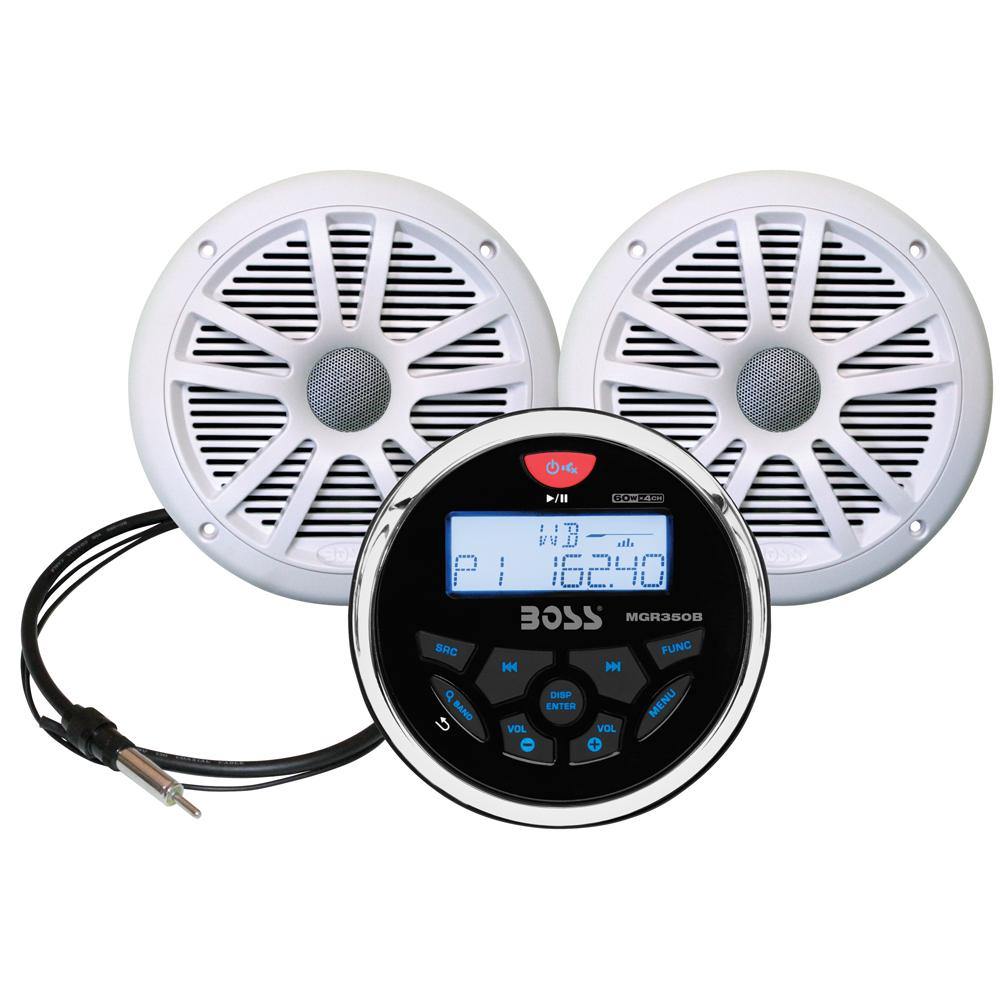 Boss Audio MCKGB350W.6 Combo - Marine Gauge Radio w/Antenna  2 6.5" Speakers - White [MCKGB350W.6] - shopbulluna.com