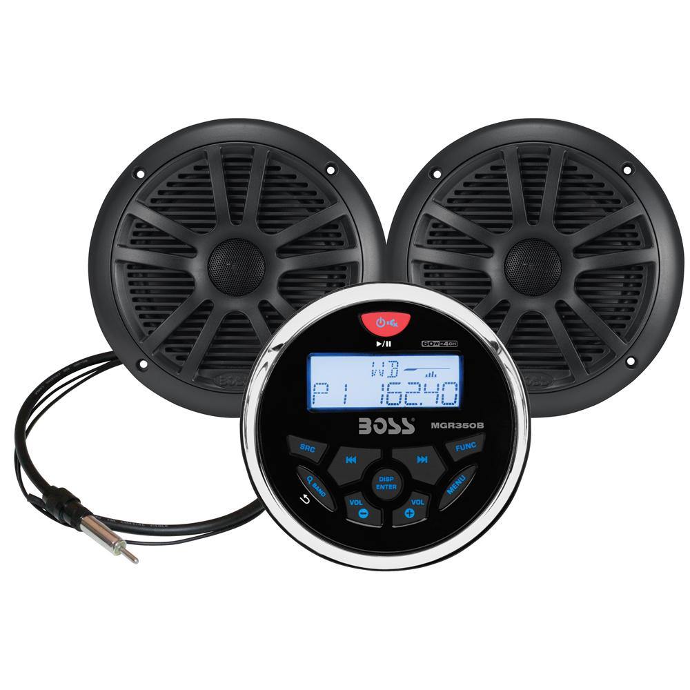 Boss Audio MCKGB350B.6 Combo - Marine Gauge Radio w/Antenna  2 6.5" Speakers - Black [MCKGB350B.6] - shopbulluna.com