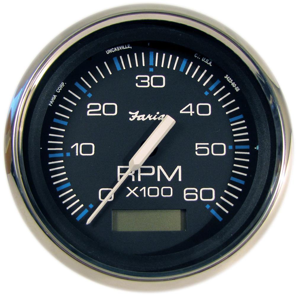 Faria Chesapeake Black 4" Tachometer w/Hourmeter - 6000 RPM (Gas) (Inboard) [33732] - shopbulluna.com