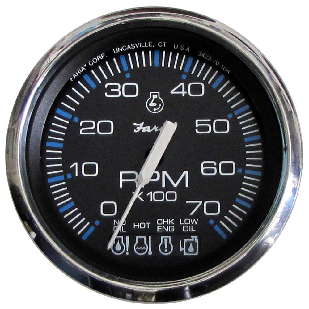 Faria Chesapeake Black SS 4" Tachometer w/Systemcheck Indicator - 7000 RPM (Gas) f/ Johnson / Evinrude Outboard) [33750] - shopbulluna.com