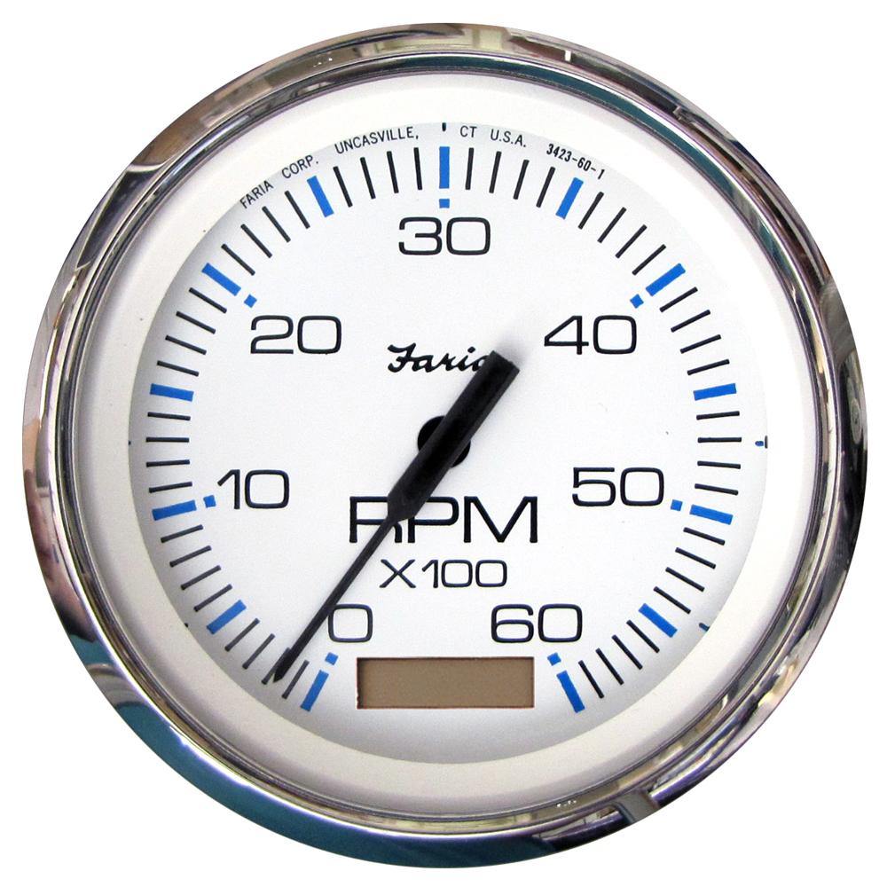 Faria Chesapeake White SS 4" Tachometer w/Hourmeter - 6000 RPM (Gas)(Inboard) [33832] - shopbulluna.com