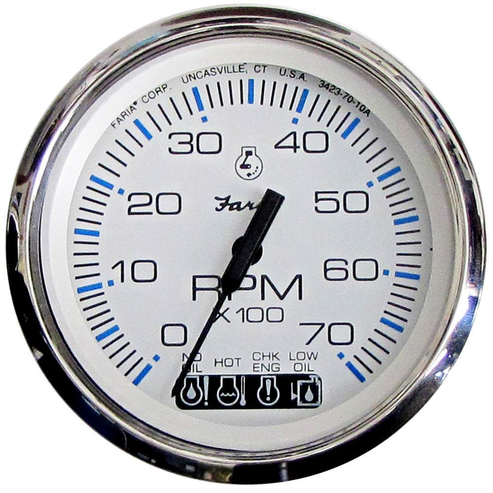 Faria Chesapeake White SS 4" Tachometer w/Systemcheck Indicator - 7000 RPM (Gas) (Johnson/Evinrude Outboard) [33850] - shopbulluna.com