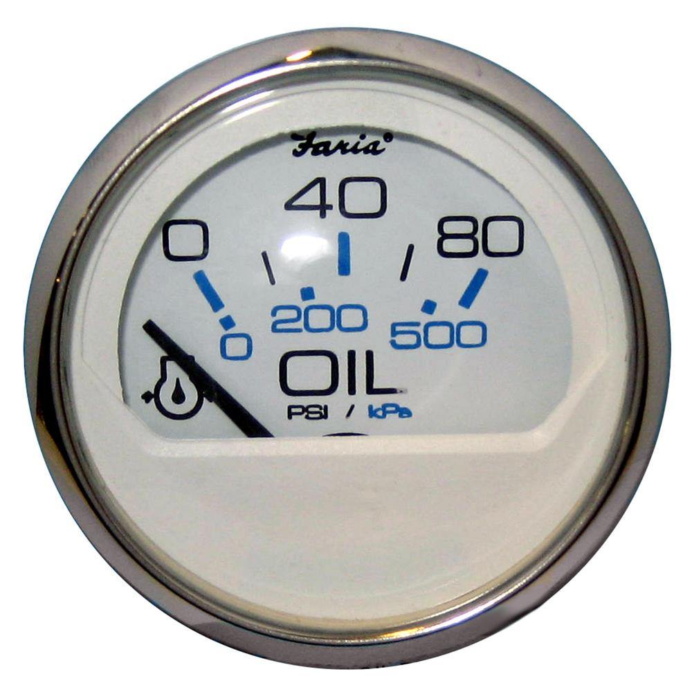 Faria Chesapeake White SS 2" Oil Pressure Gauge (80 PSI) [13802] - shopbulluna.com