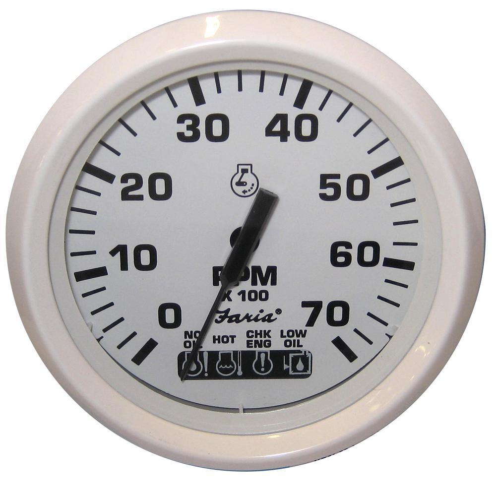 Faria Dress White 4" Tachometer w/Systemcheck Indicator - 7000 RPM (Gas) (Johnson / Evinrude Outboard) [33150] - shopbulluna.com