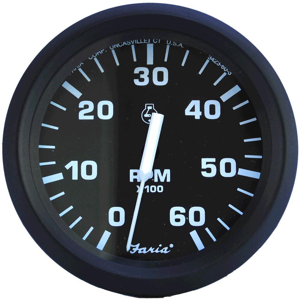 Faria Euro Black 4" Tachometer - 6,000 RPM (Gas - Inboard & I/O) [32804] - shopbulluna.com