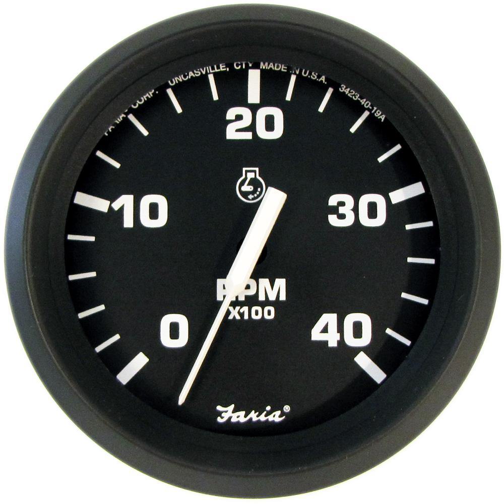 Faria Euro Black 4" Tachometer - 4000 RPM (Diesel) (Mechanical Takeoff) [32842] - shopbulluna.com