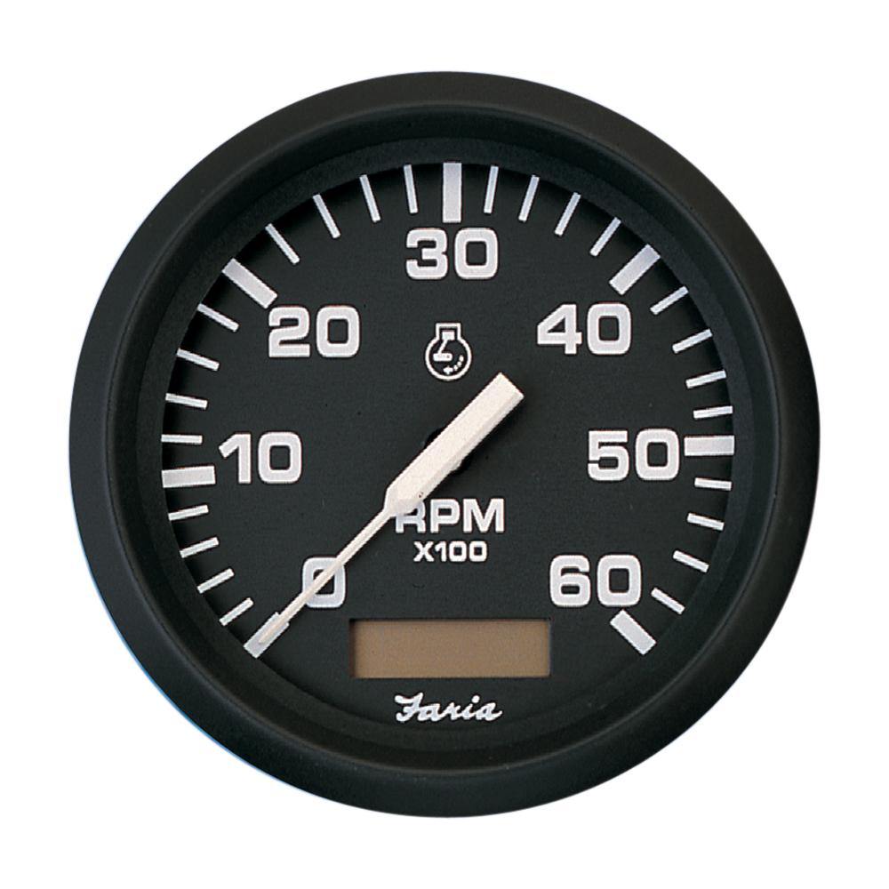 Faria Euro Black 4" Tachometer w/Hourmeter - 6,000 RPM (Gas - Inboard) [32832] - shopbulluna.com