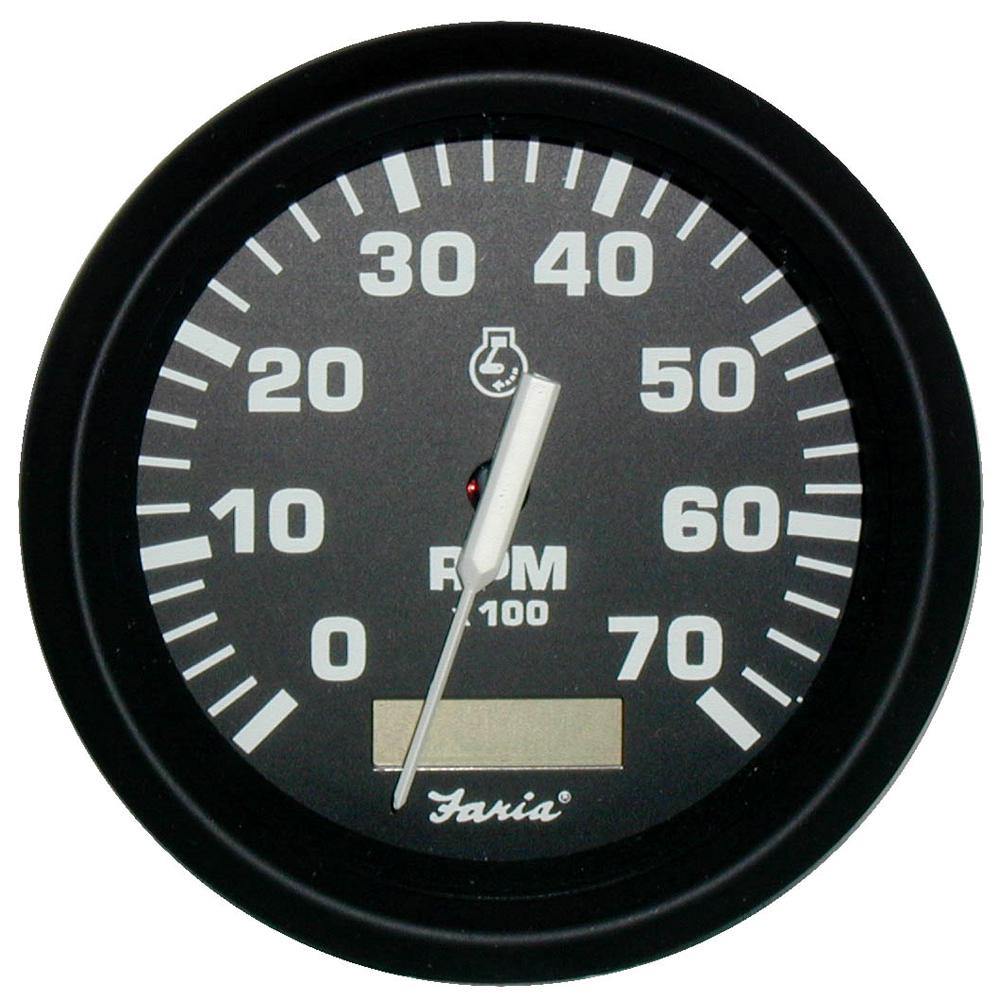 Faria Euro Black 4" Tachometer w/Hourmeter - 7,000 RPM (Gas - Outboard) [32840] - shopbulluna.com