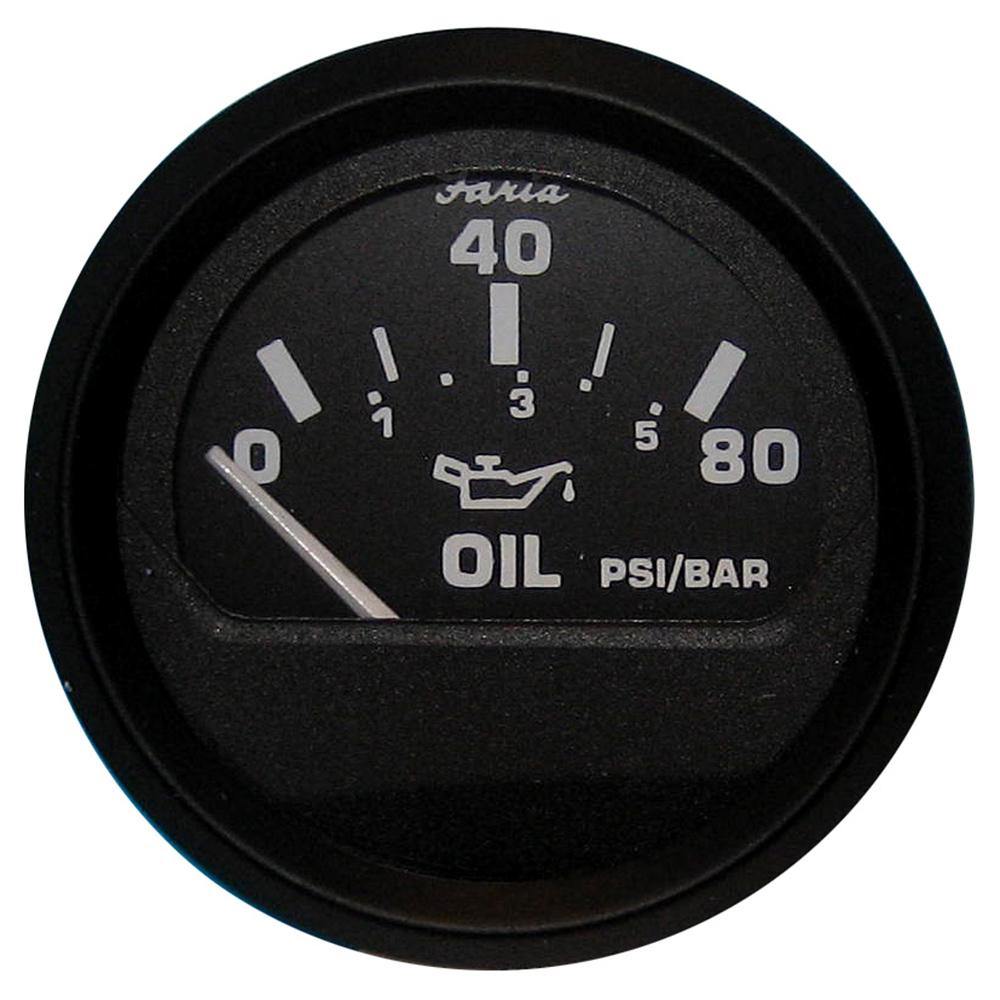 Faria Euro Black 2" Oil Pressure Gauge (80 PSI) [12803] - shopbulluna.com