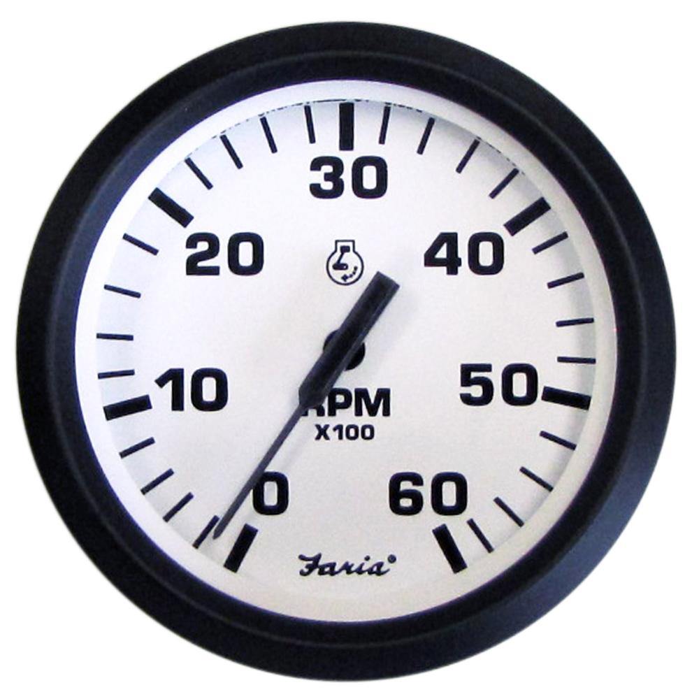 Faria Euro White 4" Tachometer - 6000 RPM (Gas) (Inboard  I/O) [32904] - shopbulluna.com