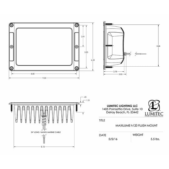 Lumitec Maxillume h120 - Flush Mount Flood Light - White Housing - White Dimming [101348]