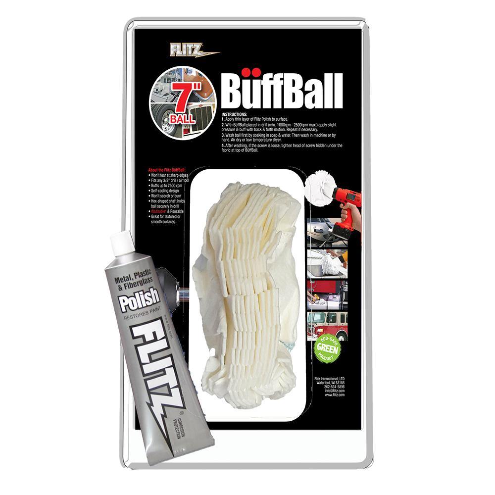 Flitz Buff Ball - Extra Large 7" - White w/1.76oz Tube Flitz Polish [WB 201-50] - shopbulluna.com