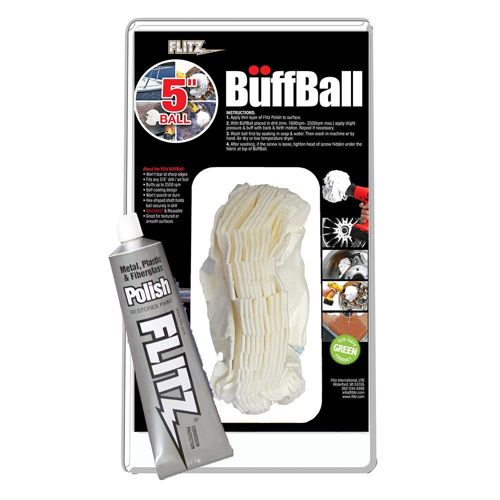 Flitz Buff Ball - Large 5" - White w/1.76oz Tube Flitz Polish [PB 101-50] - shopbulluna.com