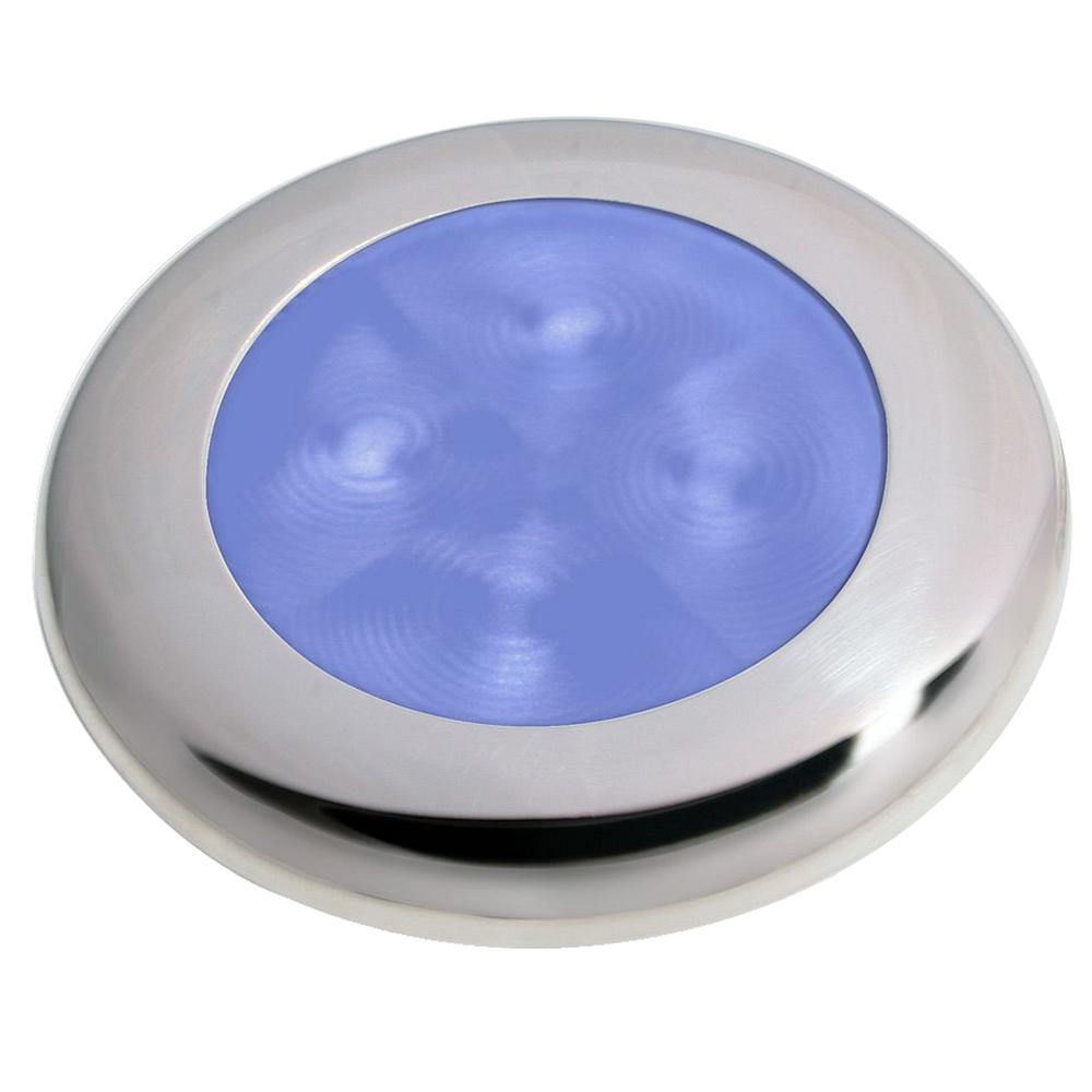 Hella Marine Slim Line LED 'Enhanced Brightness' Round Courtesy Lamp - Blue LED - Stainless Steel Bezel - 12V [980502221] - shopbulluna.com