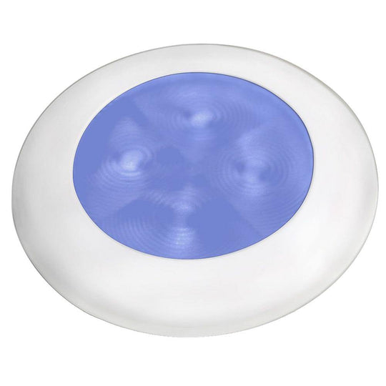 Hella Marine Slim Line LED 'Enhanced Brightness' Round Courtesy Lamp - Blue LED - White Plastic Bezel - 12V [980502241] - shopbulluna.com