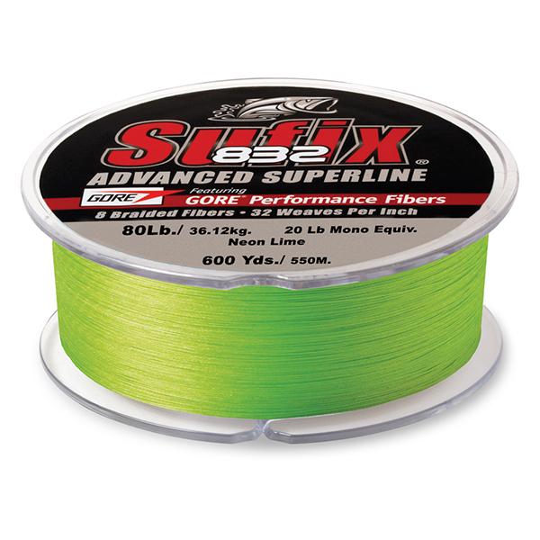 Sufix 832 Advanced Superline Braid - 80 Pounds 600 Yards - Neon Lime - shopbulluna.com