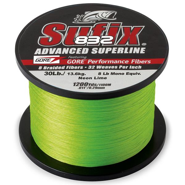 Sufix 832 Advanced Superline Braid - 30 Pounds 1200 Yards - Neon Lime - shopbulluna.com