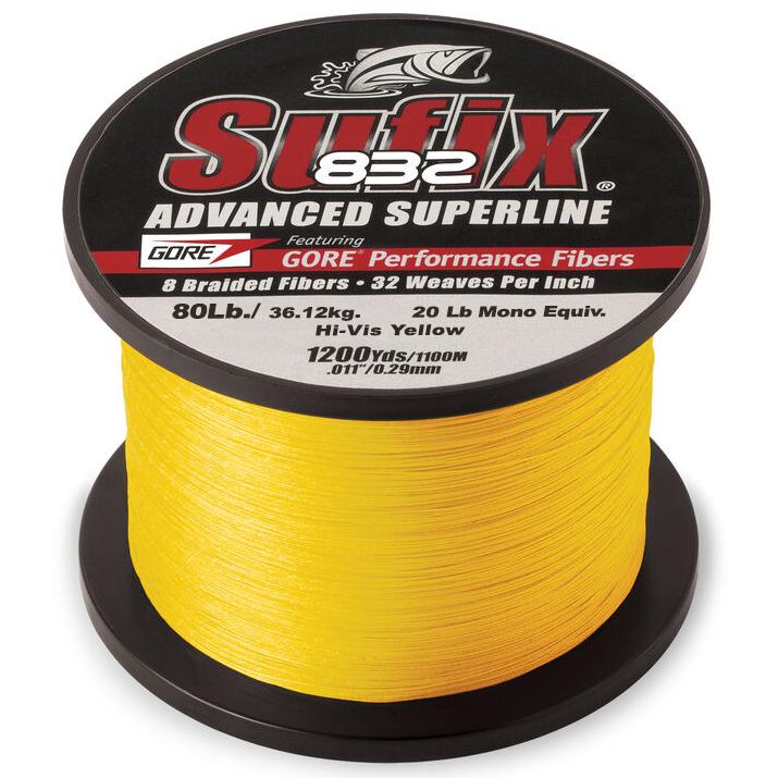 Sufix 832 Advanced Superline Braid - 80 Pounds 1200 Yards - Hi-Vis Yellow - shopbulluna.com