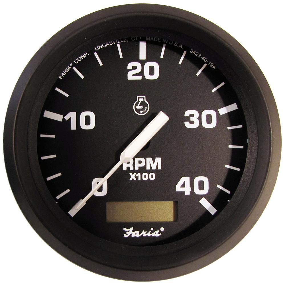 Faria Euro Black 4" Tachometer w/Hourmeter (4000 RPM) (Diesel)(Mech. Takeoff  Var. Ratio Alt.) [32834] - shopbulluna.com