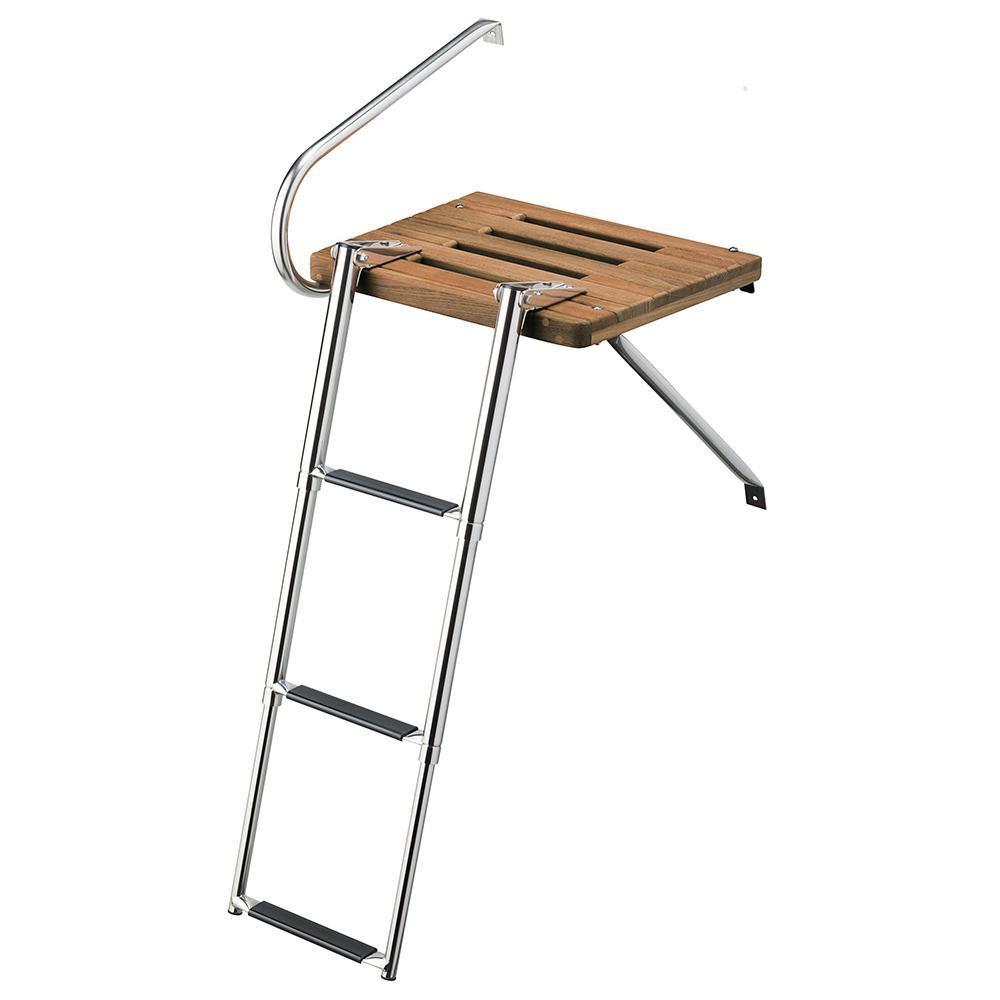 Whitecap Teak Swim Platform w/3-Step Telescoping Ladder f/Boats w/Outboard Motors [68902] - shopbulluna.com