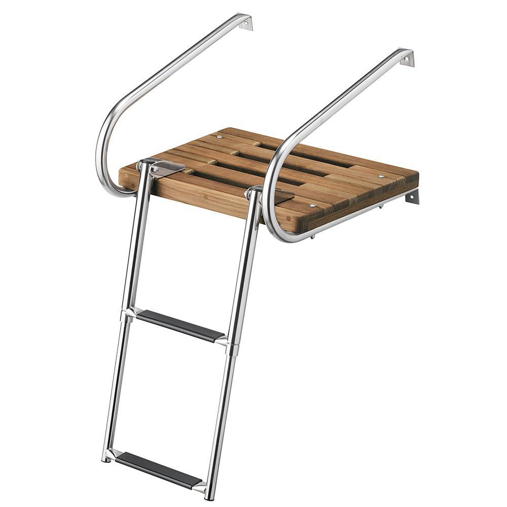 Whitecap Teak Swim Platform w/2-Step Telescoping Ladder f/Boats w/Inboard/Outboard Motors [68904] - shopbulluna.com