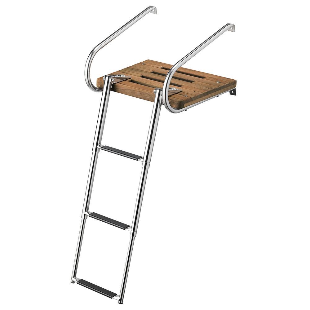 Whitecap Teak Swim Platform w/3-Step Telescoping Ladder f/Boats w/Inboard/Outboard Motors [68906] - shopbulluna.com