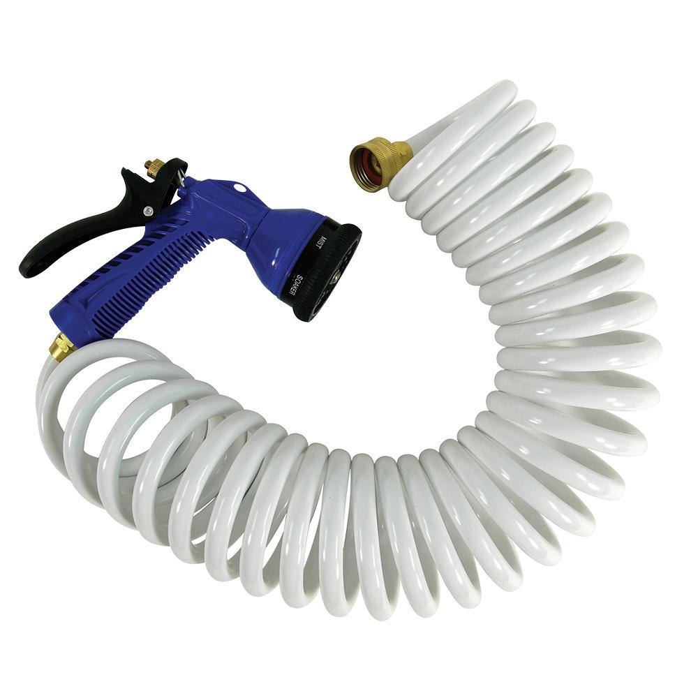 Whitecap 15 White Coiled Hose w/Adjustable Nozzle [P-0440] - shopbulluna.com