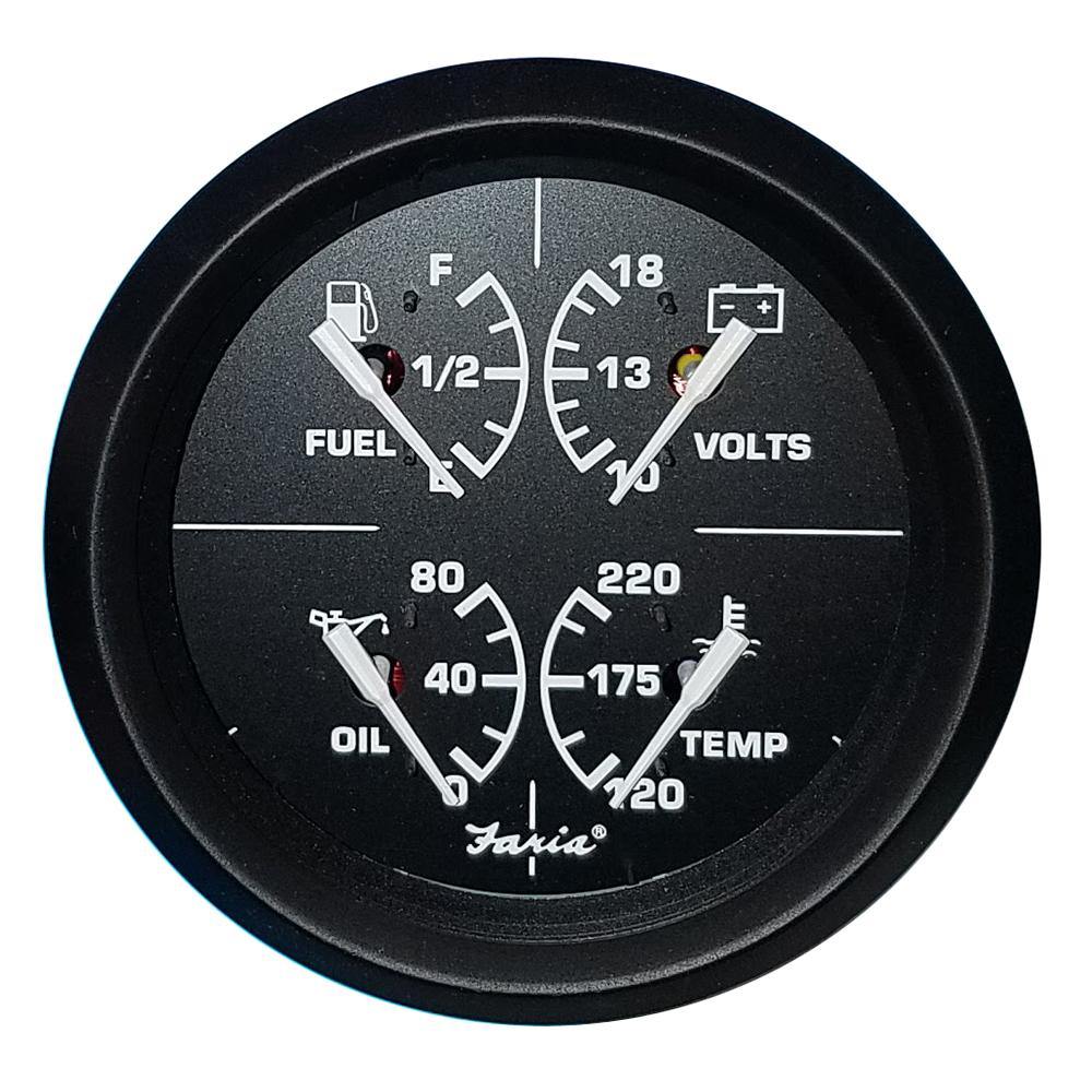 Faria Euro Black 4" Multifunction Gauge - Volt/Fuel/Oil/Water Temperature [32851] - shopbulluna.com