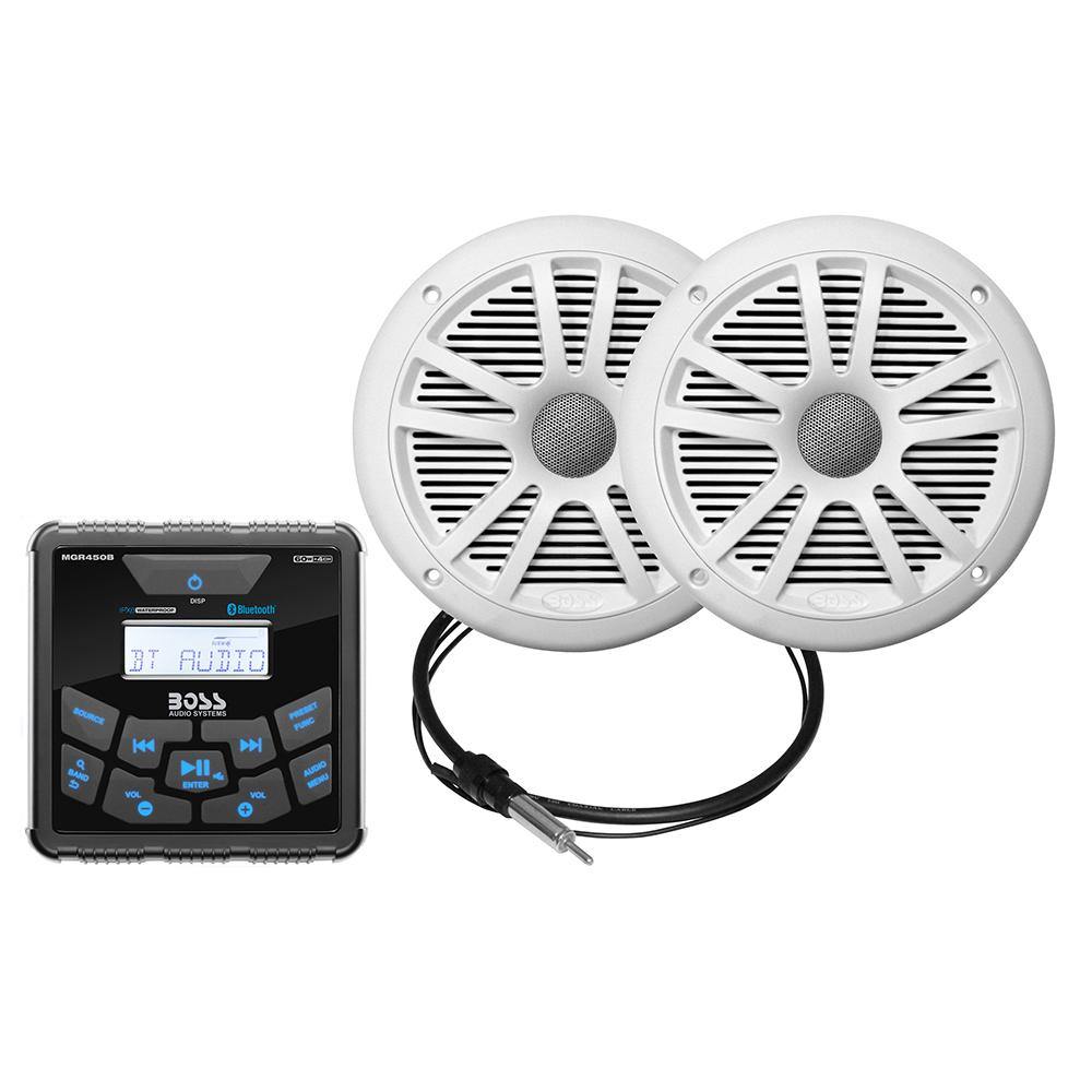 Boss Audio MCKGB450W.6 Marine Package - BluetoothIn-Dash Marine Gauge Digital Media AM/FM Receiver w/6.5" Speakers - White [MCKGB450W.6] - shopbulluna.com