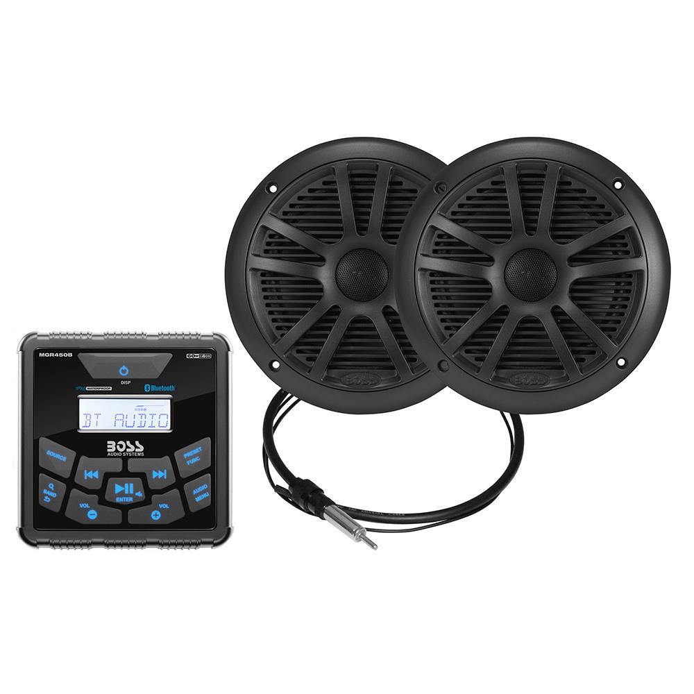 Boss Audio MCKGB450B.6 Marine Package - In-Dash Marine Gauge Digital Media AM/FM/BT Receiver w/6.5" Speakers - Black [MCKGB450B.6] - shopbulluna.com