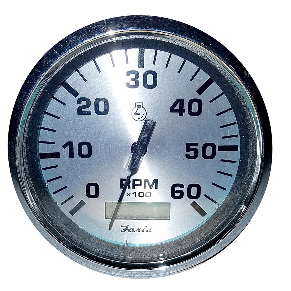 Faria Spun Silver 4" Tachometer w/Hourmeter (6000 RPM) (Gas Inboard) [36032] - shopbulluna.com