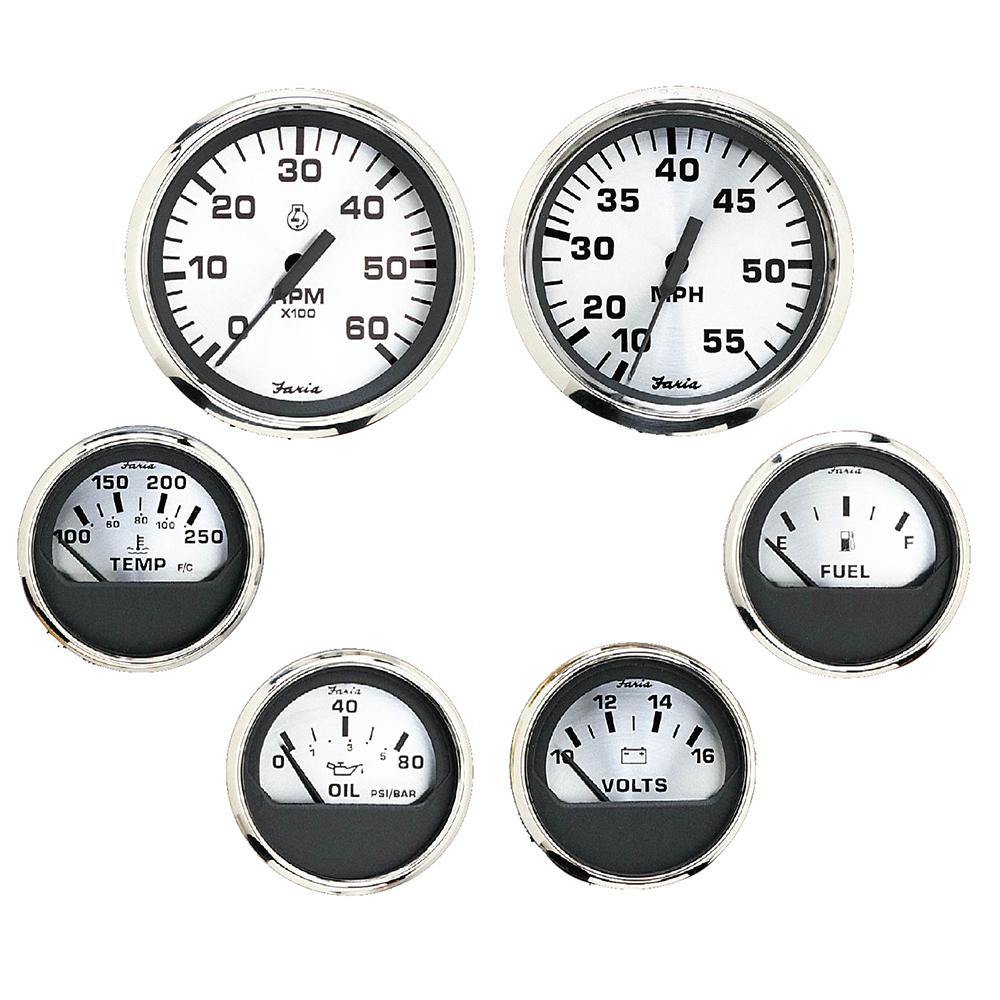 Faria Spun Silver Box Set of 6 Gauges f/ Inboard Engines - Speed, Tach, Voltmeter, Fuel Level, Water Temperature  Oil [KTF0184] - shopbulluna.com