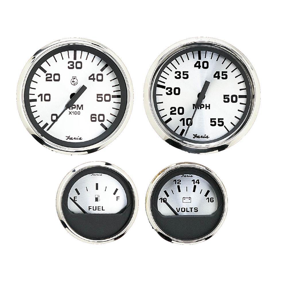 Faria Spun Silver Box Set of 4 Gauges f/Outboard Engines - Speedometer, Tach, Voltmeter  Fuel Level [KTF0182] - shopbulluna.com